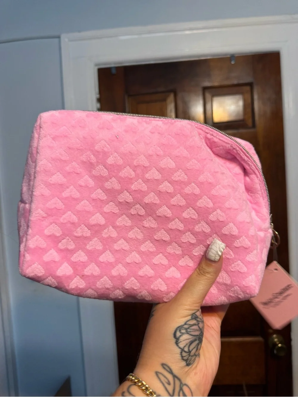 Juicy Couture Pink Heart-Embossed Cosmetic Pouch